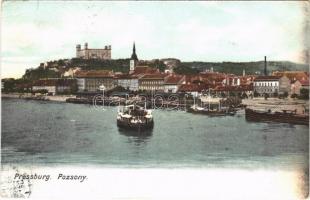 1907 Pozsony, Pressburg, Bratislava; vár, rakpart, gőzhajó. Heliocolorkarte von Ottmar Zieher / castle, quay, steamship (EK)