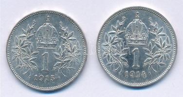 Ausztria 1914-1915. 1K Ag "Ferenc József" (2xklf) T:1-,2 Austria 1914-1915. 1 Corona Ag &q...