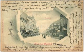 1900 Győr, Baross út, Heckenast, Kohn üzlete. Nitsmann József kiadása (fa)