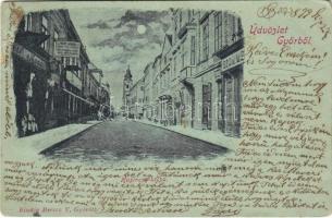 1899 Győr, Kazinczy utca este, üzletek. Berecz V. kiadása (EB)