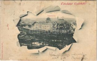 1901 Győr, Újváros, zsinagóga, híd. Nitsmann József kiadása (vágott / cut)