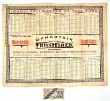 1934 Az orosházi Demartsik cég fali naptár lakátja szakadással 56x70 cm + a békéscsabai Corvina nyomda reklám kártyája