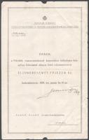 1939 Székesfehérvári II. honvéd hadtestprancsnokság Felvidék visszacsatolása alkalmából kiadott dicsérő oklevél