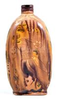 1984 Hejőszalontai pálinkás butéla, mázas kerámia. Kézzel festett, jelzés nélkül, kis kopással, nyakán kis mázhibával, m: 20 cm