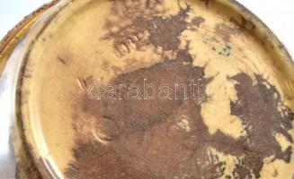 Hordó formájú antik fajansz edény. Kézzel festett, benyomott jelzéssel, kopásokkal, mázrepedésekkel,...