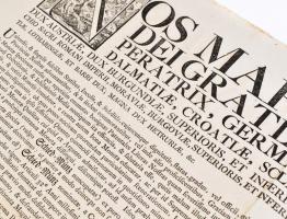 1761 Mária Terézia váltópénzek kibocsájtásáról kiadott rendelete a pénzérmék, krajcárok, tallérok ré...