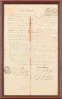 1860 Lippa, német nyelvű adásvételi szerződés, 30+6 kr okmánybélyeggel, üvegezett keretben