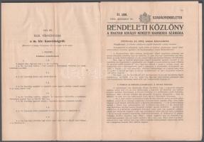 1921 A Magyar Királyi Honvédség felállításával kapcsolatos hivatalos rendeletek gyűjteménye: 1921 XLIX. tc A m kir honvédségről, Rendeleti közlöny az önkéntesek felhívásával, Honvédelmi miniszteri rendelet a törvényhatóságok által kiállítandó újoncokról + a rendelethez tartozó formanyomtatványok melléklete