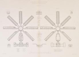 1881 A Pilseni férfi bortön tervrajzai 5 db nagy méretű tábla. / Plan of the men's prison in Pl...