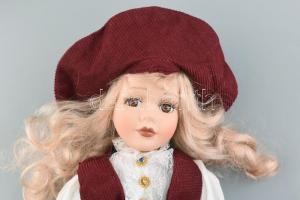 Német porcelán fejű baba, eredeti dobozában 40 cm