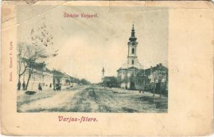 1902 Varjas, Varias; Fő tér, templomok. Elszner F. kiadása / main square, churches (b)