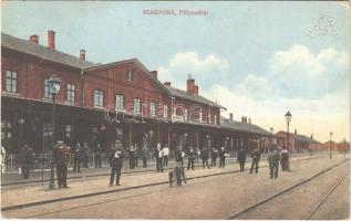 1932 Szabadka, Subotica; pályaudvar, vasútállomás. MÁV levelezőlapárusítás 15. 1914. / railway station (fl)