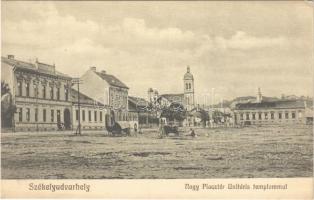 Székelyudvarhely, Odorheiu Secuiesc; Nagy Piac tér, Unitárius templom, Erzsébet szálloda / square, church, hotel