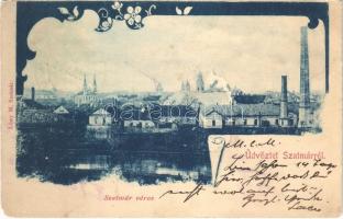 1900 Szatmárnémeti, Szatmár, Satu Mare; látkép. Löwy M. kiadása / general view. Art Nouveau frame (EM)