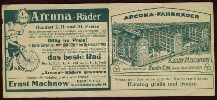 Német Birodalom/Császárság 1900 körül bankjegyhez hasonló reklámpénz "Arcona kerékpárok vásárlá...
