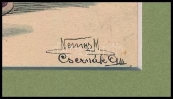 Nemes, Csernák: Lovagkori női divat. Ceruza, papír. Paszpartuban 12x11 cm