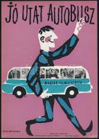 1961 Jó utat autóbusz magyar film, villamosplakát, 23,5×16,5 cm