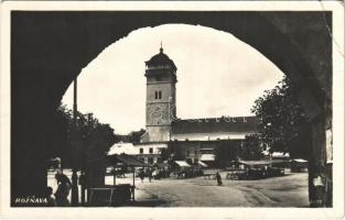 1934 Rozsnyó, Roznava; Rákóczi őrtorony, piac, üzletek / watchtower, market, shops (EB)