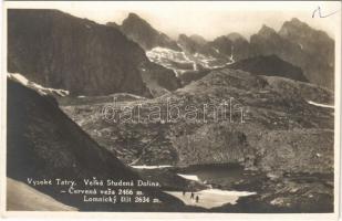 1932 Tátra, Magas-Tátra, Vysoké Tatry; Velká Studená Dolina, Cervená veza, Lomnicky stít / Nagy-Tarpataki-völgy, Lomnici csúcs / valley, mountain peaks