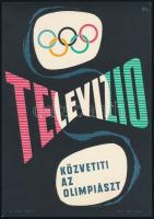 Televízió közvetíti az Olimpiászt villamosplakát, Macskássy János (1910-1993) grafikája, 23,5×16,5 cm