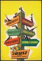 IBUSZ irodák Budapesten és vidéken, villamosplakát, Czeglédi István (1913-1995) grafikája, 23,5×16,5 cm