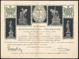 1915 A Nemzeti Áldozatkészség Szobrának felállítása alkalmából adott oklevél 24x18 cm