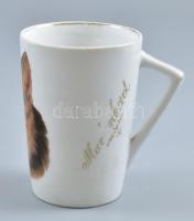 Marienbad porcelán cicás emlékpohár, matricás, jelzés nélkül, kopásnyomokkal, m: 9 cm