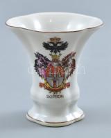 Herendi porcelán "Sopron" címeres mini váza, kézzel festett, jelzett, kis kopásnyomokkal, m: 6,5 cm