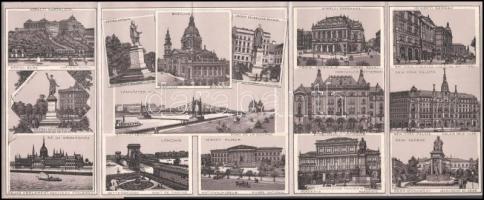 cca 1890 Budapest kihajtható kőnyomatos 10 részes leporello 25 budapesti épületet közöttük a zsinagó...