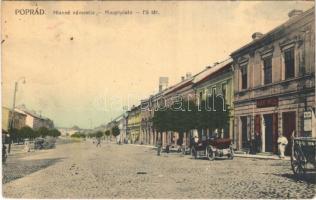 1934 Poprád (Tátra, Tatry); Hlavné námestie / Hauptplatz / Fő tér, Albert Spitzer üzlete, automobil / main square, shops, automobile (EK)