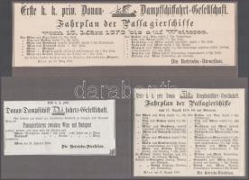 cca 1860 3 db DDSG gőzhajó, hajózási menetrend újság kivágásokon