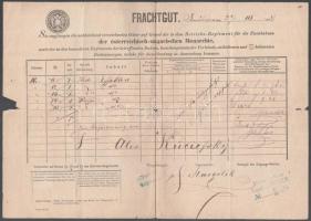 1874 Gmunden vasúti fuvarlevél illetékbélyeggel
