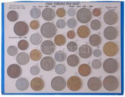 1927-1985. Izrael és Palesztina érmegyűjtemény kartonlapra rögzítve (44db) T:2,2- 1927-1985. Israel and Palestine coin lot on cardboard (44pcs) C:XF,VF