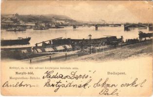 1900 Budapest, Margit híd, rakpart, gőzhajó. Erdélyi cs. és kir. udvari fényképész felvétele után (EK)