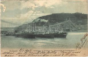 1905 Budapest, Erzsébet híd és Gellérthegy, gőzhajók (ázott / wet damage)