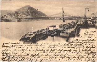 1901 Budapest, Duna részlet, Ferenc József híd, rakpart. Ganz Antal 27.