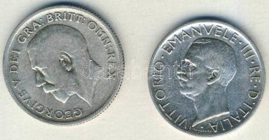 Nagy-Britannia 1920. 1Sh Ag V.György T:3 + Olaszország 1927. 5L Ag III.Viktor Emánuel T:2/3+