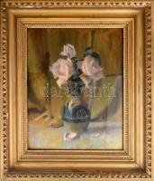 Jelzés nélkül: Csendélet. Pasztell, papír. Dekoratív, kissé sérült üvegezett keretben. 50x40 cm