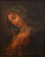 Jelzés nélkül, feltételezhetően XVIII. v. XIX sz. festő alkotása. Madonna. Olaj, vászon, faroston. Sérült. Dekoratív fa keretben. 50x40 cm