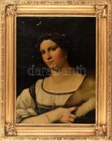 Jelzés nélkül, feltételezhetően XIX sz. festő alkotása reneszánsz mű után. Női portré. Olaj, vászon....