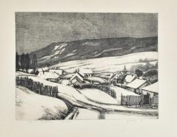 Gaál Domonkos (1940-2009): Tél a Pilisben. Rézkarc, papír, jelzett, számozott (17/100), kartonra kasírozva, 29×39,5 cm