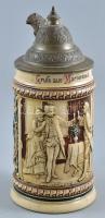 Marienbadi emlék ón fedeles, antik fajansz sörös kupa. Fedél egy helyütt szétvált, de javítható, tes...