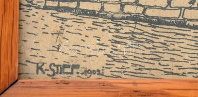 Karl Stief (?-?): Besigheim, 1902. Vegyes technika, papír, jelzett, kissé kopott üvegezett keretben,...