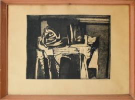 Kádár György (1912-2002): Csendélet. Rézkarc, papír, jelzett. Üvegezett fa keretben, 29x39 cm