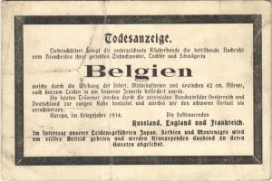 1914 Todesanzeige. Belgien / WWI Obituary card of Belgium. Murdered by the Austro-Hungarian K.u.K. Army. O.K.W. (fa)
