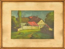 Gaal Lajos jelzéssel: Faluvége. Olaj, papír. Üvegezett fa keretben. 24,5×34 cm