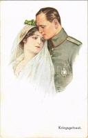 Kriegsgetraut! / WWI German military art postcard, married soldier, romantic couple. G.V.D. No. 4247.