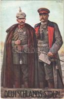 Deutschlands Stolz! / Wilhelm II and Paul von Hindenburg, German military. Wohlfahrts-Karte der Rotes Kreuz s: Art. Fischer (gyűrődés / crease)