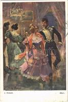 1910 Bal / Austro-Hungarian K.u.K. military art postcard, officer at the ball s: J. Kossak (EK)