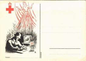 Vöröskeresztes propaganda lap katonával. Athenaeum / Red Cross nurse with soldier (gyűrődés / crease)